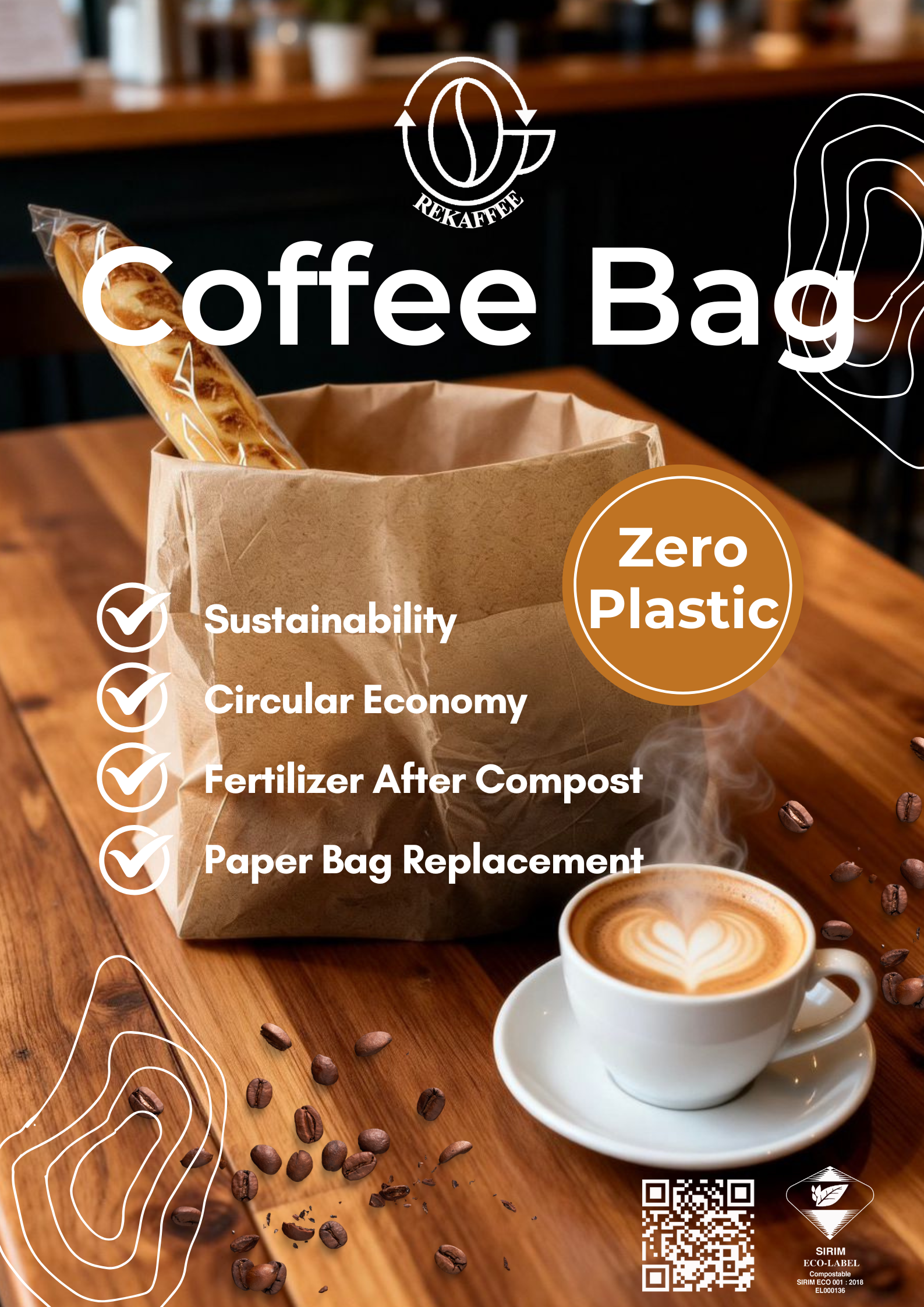 REKAFFEE Coffee Bag — zero fossil-based plastic, compostable food packaging